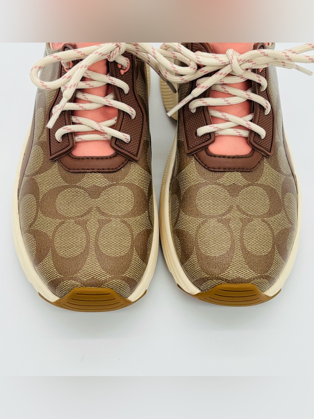 Coach C270 Tech Runner Sneakers Womens 7B Signature Monogram Pink Chunky Shoes - Picture 8 of 16